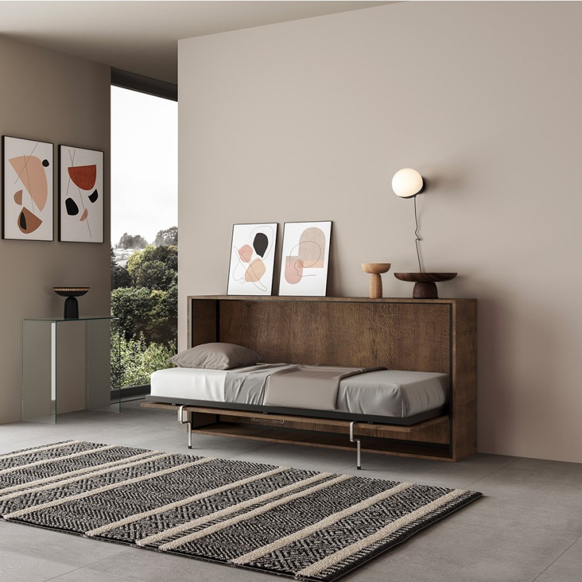 Horizontaal opklapbaar eenpersoonsbed 85x185cm met houten latten Kando NC Aanbieding Horizontaal opklapbaar eenpersoonsbed 85x185cm met houten latten Kando NC Aanbieding