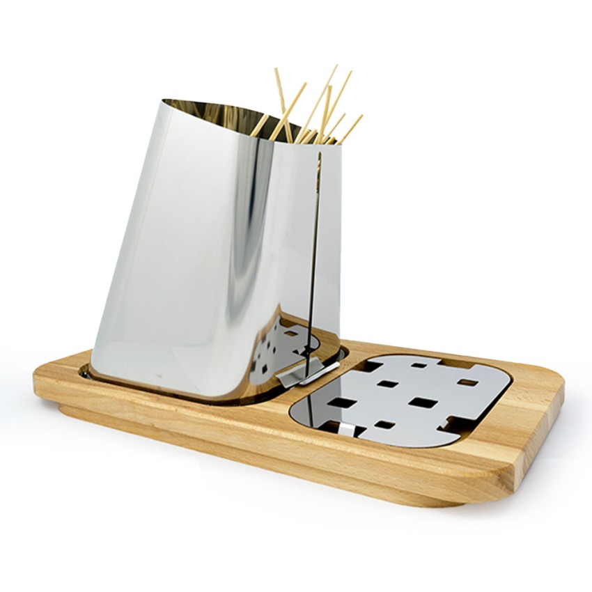 Tafelmodel spieshouder roestvrij staal met houten basis Gran Sasso Plus Aanbieding Tafelmodel spieshouder roestvrij staal met houten basis Gran Sasso Plus Aanbieding