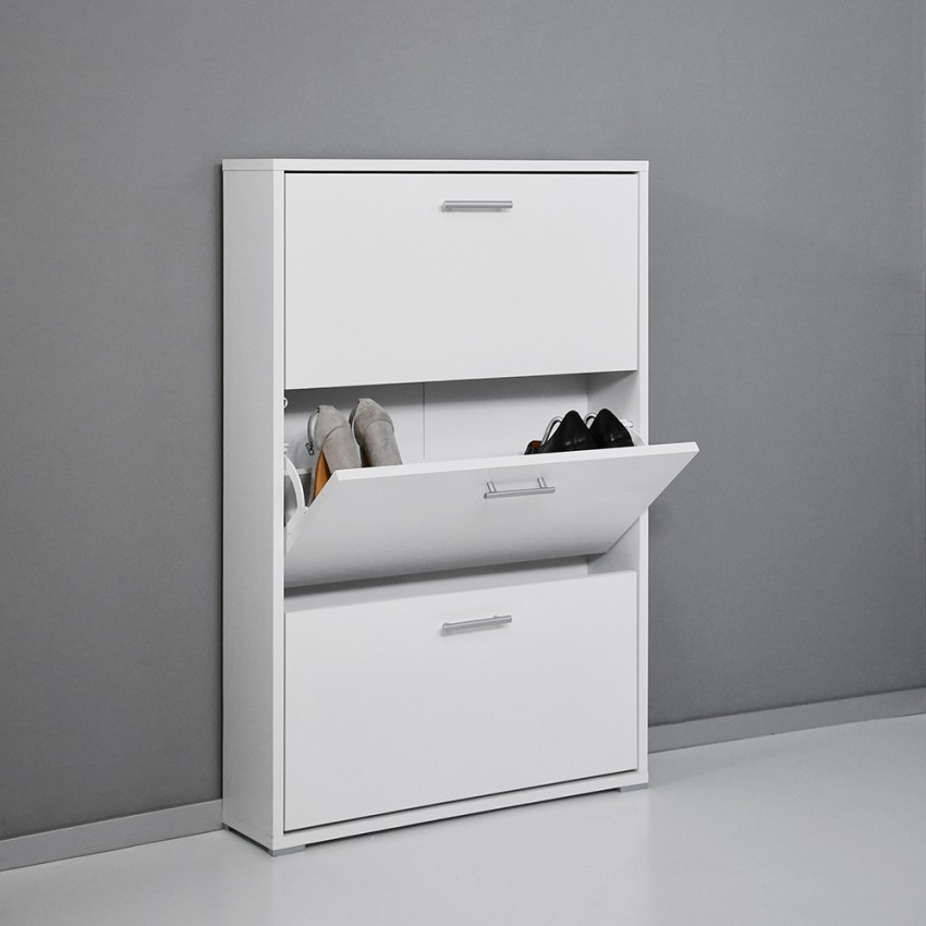 Moderne witte schoenenkast 3 deuren voor 9 paar schoenen KimShoe 3WP Aanbieding Moderne witte schoenenkast 3 deuren voor 9 paar schoenen KimShoe 3WP Aanbieding