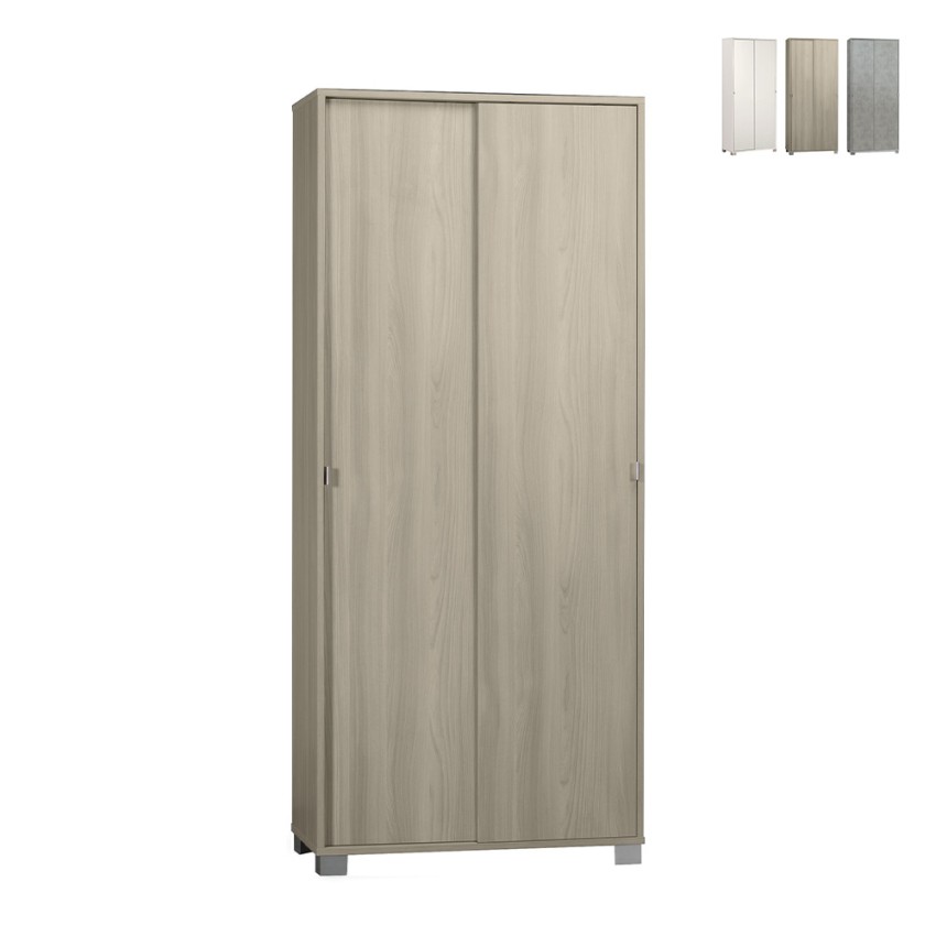 Armoire mobile polyvalente 8 étagères avec portes coulissantes Paco Promotion