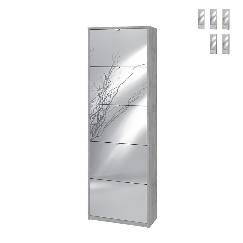 Meuble à chaussures 5 portes miroir pour 25 paires design moderne Roy Remises Meuble à chaussures 5 portes miroir pour 25 paires design moderne Roy Remises