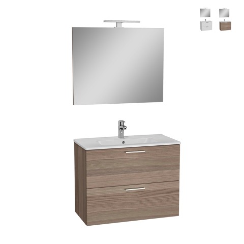 Meuble de salle de bain suspendu 80cm avec 2 tiroirs miroir LED Mia