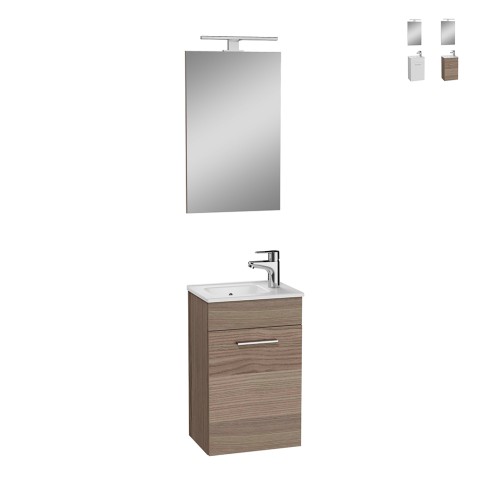 Meuble de salle de bain suspendu 40 cm compact lavabo avec porte miroir LED Mia Promotion