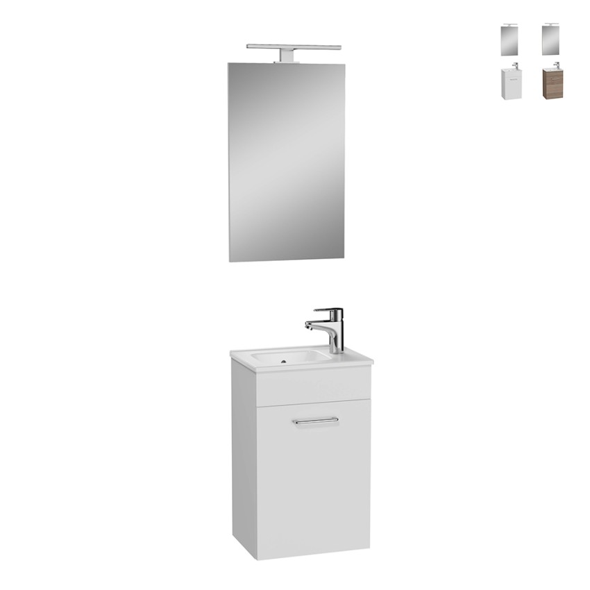 Compacte zwevende badkamermeubel 40 cm met wastafel, deur & LED spiegel Mia Verkoop Compacte zwevende badkamermeubel 40 cm met wastafel, deur & LED spiegel Mia Verkoop