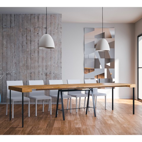 Table console de salle à manger extensible avec rallonges 90x40-300cm bois Banco Fir Promotion