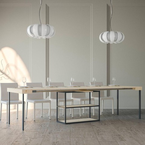 Table console en bois design extensible avec rallonges 90x40-290cm Camelia Nature