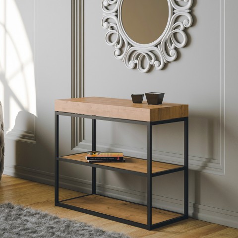 Table console en bois avec rallonges extensibles 90x40-300cm Plano Oak