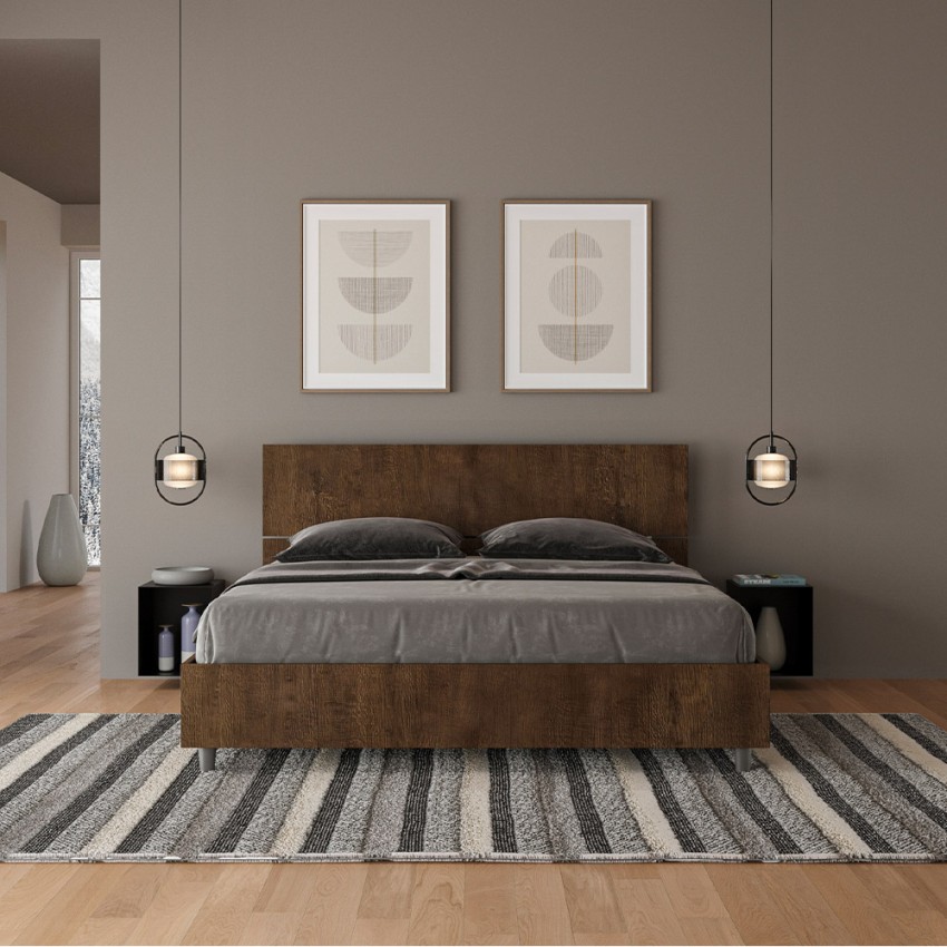 Tweepersoonsbed walnoothout met latten en rechte hoofdsteun 160x190 cm Demas D Noix Aanbieding