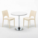 Table Ronde Blanche 70x70cm Avec 2 Chaises Colorées Grand Soleil Set Intérieur Bar Café Paris Long Island Dimensions