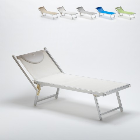 Bain de soleil de plage transat en textilène aluminium Italia Sun Promotion