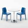 Ronde salontafel wit 70x70 cm met stalen onderstel en 2 gekleurde stoelen Ice Long Island Kosten