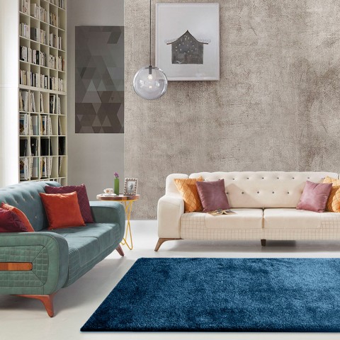 Tapis rectangulaire design moderne de couleur unie pour le salon Trend Blue Promotion
