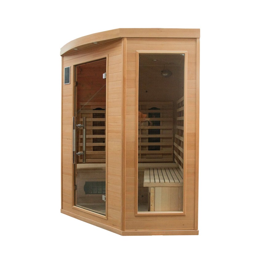 De vraag naar Pijl Apollon 3C Infrarood hoek Finse sauna in hout voor 3/4 plaatsen
