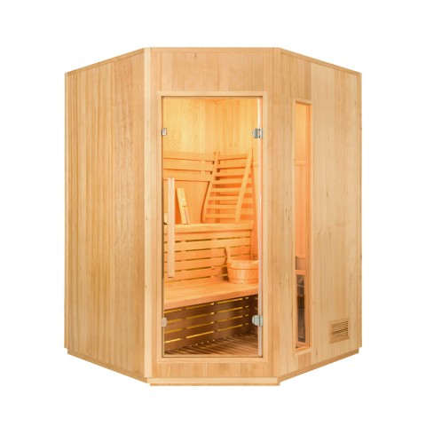 Sauna d'angle en bois finlandais 3 places poêle et pierre inclus Zen 3C