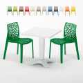 Vierkante salontafel wit 70x70 cm met stalen onderstel en 2 gekleurde stoelen Gruvyer Patio Aanbieding
