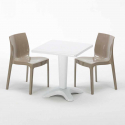 Vierkante salontafel wit 70x70 cm met stalen onderstel en 2 gekleurde stoelen Ice Patio Afmetingen