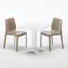 Vierkante salontafel wit 70x70 cm met stalen onderstel en 2 gekleurde stoelen Ice Patio Afmetingen