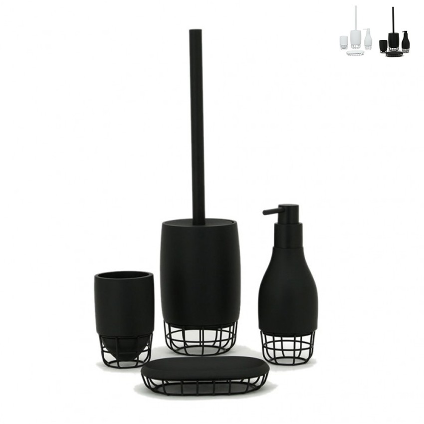 Wit-zwart badkameraccessoire set: tandenborstelhouder, zeepdispenser, zeepbakje, borstel Grid Aanbieding Wit-zwart badkameraccessoire set: tandenborstelhouder, zeepdispenser, zeepbakje, borstel Grid Aanbieding