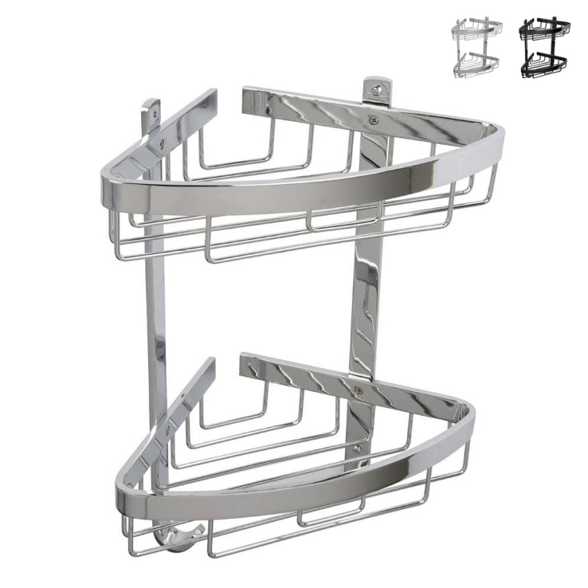 Zwarte hoekdoucheplank met 2 niveaus, verchroomd aluminium Attractive Aanbieding Zwarte hoekdoucheplank met 2 niveaus, verchroomd aluminium Attractive Aanbieding
