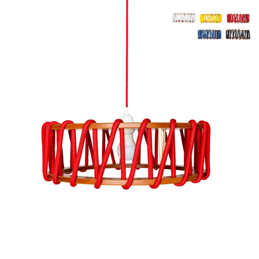 Plafonnier suspendu LED pour salon avec abat-jour corde tissu Macaron D45 Offre