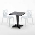 Table Carrée Noire 70x70cm Avec 2 Chaises Colorées Grand Soleil Set Bar Café Gruvyer Aia 