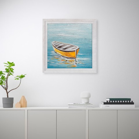 Tableau bateau de mer peint à la main sur toile 30x30cm avec cadre W605