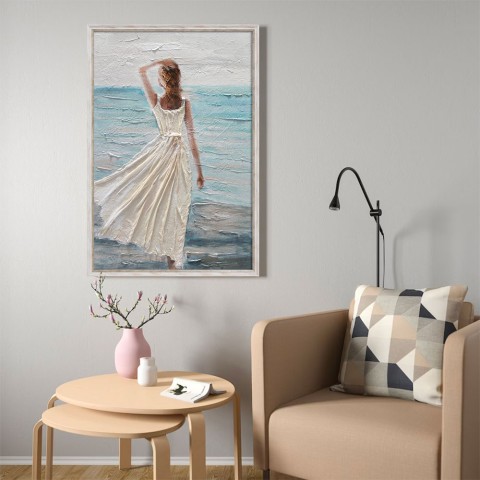 Handgeschilderd canvas reliëf vrouw strand 60x90cm W713 Aanbieding