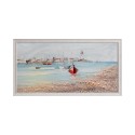 Tableau moderne peinture port avec des bateaux peint à la main sur toile cadre 60 × 120 cm W627 Remises