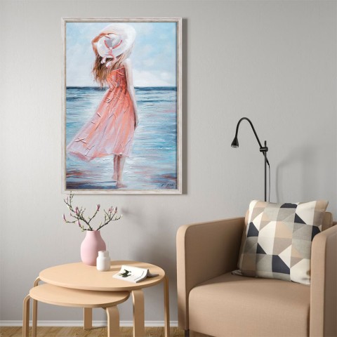 Image peinte à la main sur toile relief femme plage 60x90cm W714