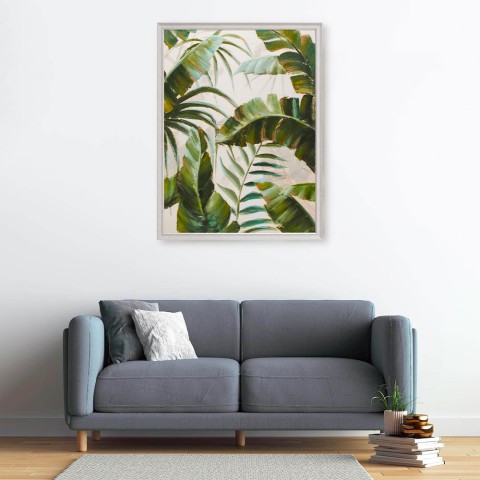 Tableau moderne feuilles peint à la main sur toile cadre 90 × 120 cm W827 Promotion