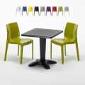 Table Carrée Noire 70x70cm Avec 2 Chaises Colorées Grand Soleil Set Bar Café Ice Aia Promotion