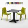 Table Carrée Noire 70x70cm Avec 2 Chaises Colorées Grand Soleil Set Bar Café Ice Aia Promotion