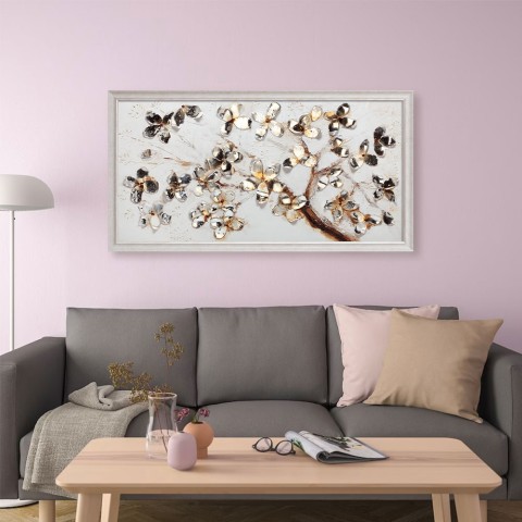 Tableau moderne peinte à la main toile fleurs métallisées branche cadre 60 × 120 cm Z440 Promotion