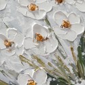 Handgeschilderd schilderij op doek met witte bloemen in weide met lijst 30x30cm Z501 Catalogus