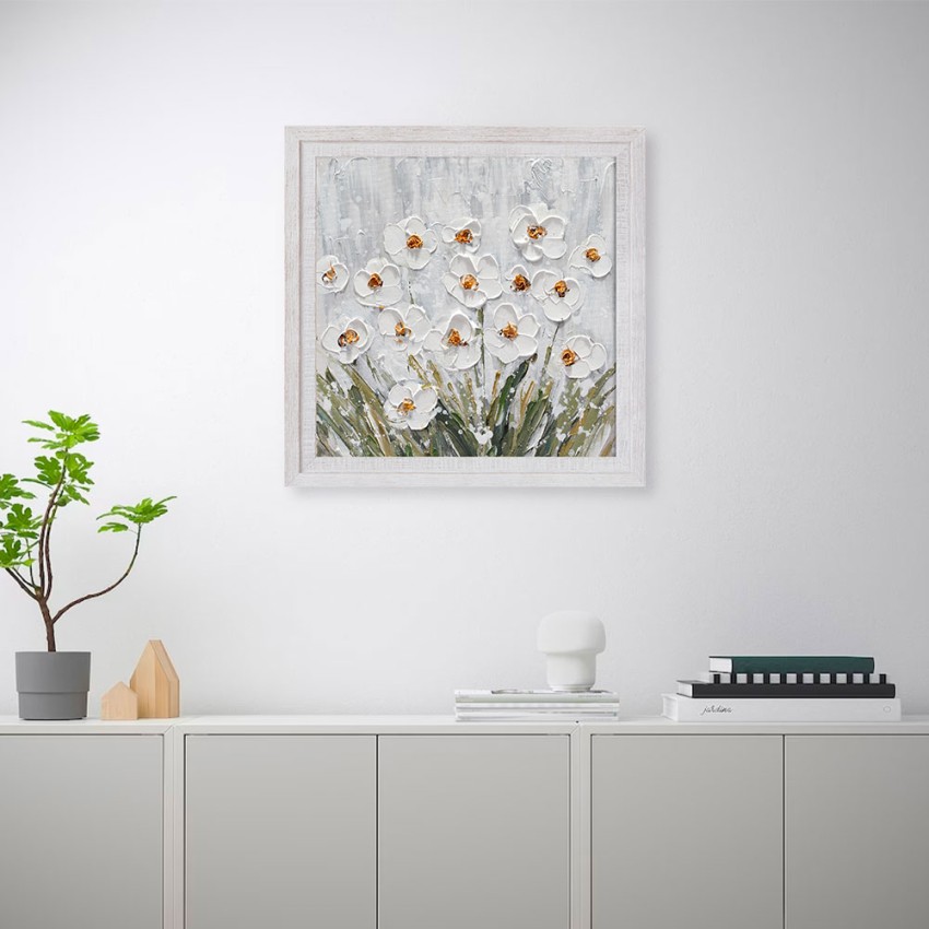Handgeschilderd schilderij op doek met witte bloemen in weide met lijst 30x30cm Z501 Aanbieding Handgeschilderd schilderij op doek met witte bloemen in weide met lijst 30x30cm Z501 Aanbieding