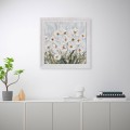Handgeschilderd schilderij op doek met witte bloemen in weide met lijst 30x30cm Z501 Aanbieding