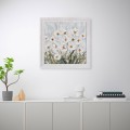 Tableau moderne peint à la main sur toile prairie de fleurs blanches avec cadre 30 × 30 cm Z501 Promotion