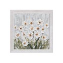 Handgeschilderd schilderij op doek met witte bloemen in weide met lijst 30x30cm Z501 Korting