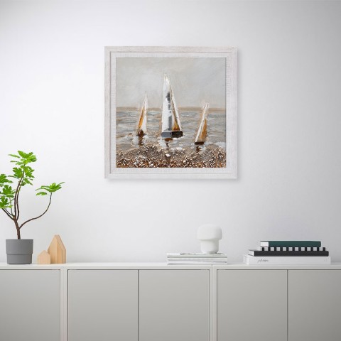 Tableau moderne bateaux à voile peint à la main sur toile avec cadre 30 × 30 cm Z506 Promotion