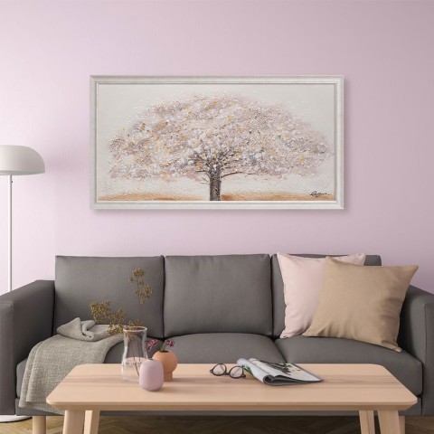 Handgeschilderd canvas boom wit frame 60x120cm Z643 Aanbieding