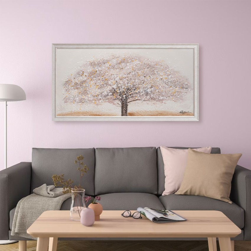Handgeschilderd doek witte boom met lijst 60x120cm Z643 Aanbieding Handgeschilderd doek witte boom met lijst 60x120cm Z643 Aanbieding