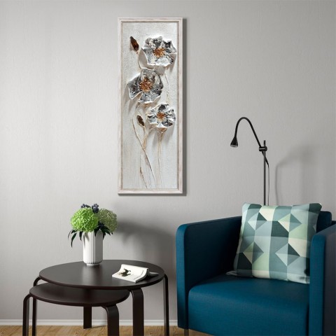Handgeschilderd schilderij op canvas 30x90cm metalen bloemen met lijst Z423 Aanbieding