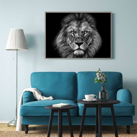 Cadre photo imprimé lion noir et blanc 70x100cm Unika 0028