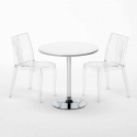 Ronde salontafel wit 70x70 cm met stalen onderstel en 2 transparante stoelen Dune Silver Korting