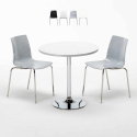 Ronde salontafel wit 70x70 cm met stalen onderstel en 2 gekleurde stoelen Lollipop Silver Aanbieding