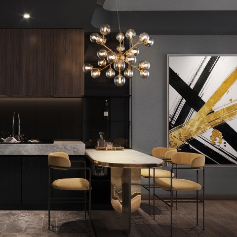 Suspension plafond dorée sphères en verre ambre Dallas Maytoni Promotion