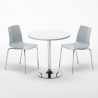 Ronde salontafel wit 70x70 cm met stalen onderstel en 2 gekleurde stoelen Lollipop Silver Catalogus