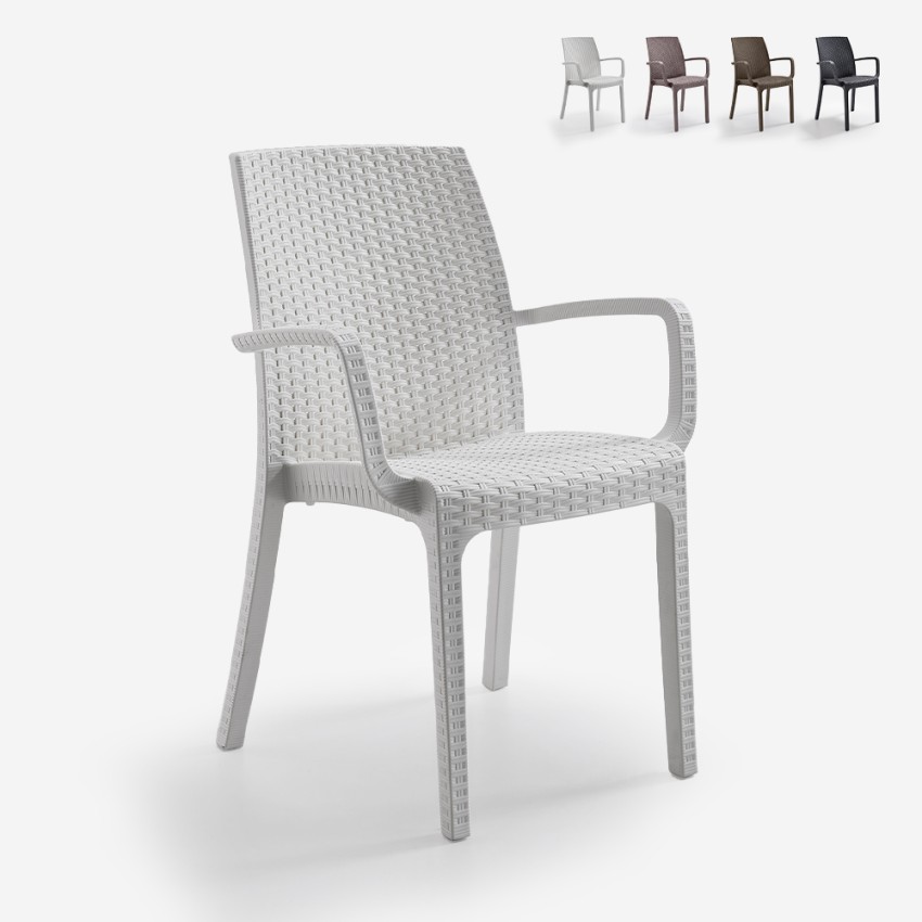 Set van 18 stapelbare polyrotan stoelen met armleuningen Indiana Bica Korting