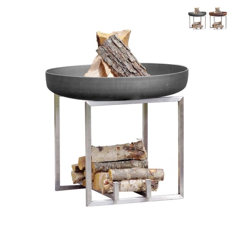 Tuinkomfoor met barbecue hout houder Ø 63cm roest staal Nagliai Aanbieding