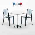 Ronde salontafel wit 70x70 cm met stalen onderstel en 2 transparante stoelen B-Side Spectre Aanbieding
